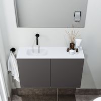 Zaro Polly toiletmeubel 80cm donkergrijs met witte wastafel zonder kraangat links - thumbnail