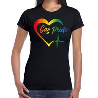 Gay Pride regenboog hart t-shirt zwart voor dames - thumbnail