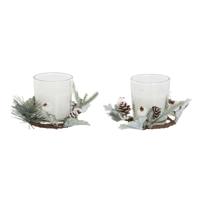 Kaarsenset DKD Home Decor Wit Kerstmis 10 x 10 x 7 cm 19 x 10.5 x 7 cm (2 Stuks)