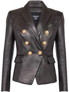 Balmain blazer en cuir à boutonnière croisée - Noir