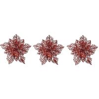 3x Kerstversieringen glitter kerstster rood op clip 23 x 10 cm   -