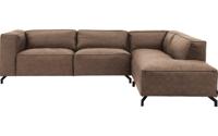 Goossens Bank Calvin bruin, micro leer, 3-zits, modern design met ligelement rechts