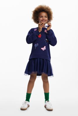 Jurk met tule rok en figuren - BLUE - 9/10
