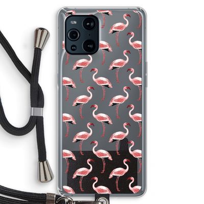 Flamingoprint groen: Oppo Find X3 Pro Transparant Hoesje met koord