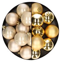 24x stuks kunststof kerstballen mix van champagne en goud 6 cm