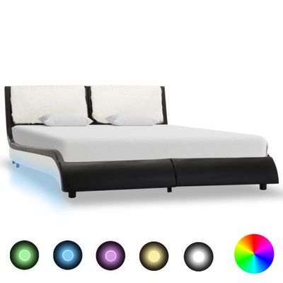 vidaXL Bedframe met LED kunstleer zwart en wit 120x200 cm vidaXL Bedframe met LED kunstleer zwart en wit 120x200 cm