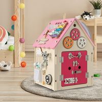 Kinderspeelhuis van Hout Educatief Speelgoedhuis met Zintuiglijke Spelletjes Sensorisch Speelgoed Montessori voor de Fijne Motoriek Roze