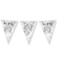 Paperdreams Vlaggenlijn - Mrs. & Mrs. huwelijks feest/party - zilver/wit - 10m - Vlaggenlijnen