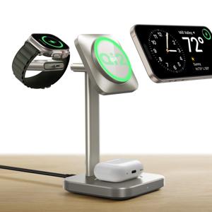 Qi2 3-in-1 Watch Wireless Charging Set (HaloLock) - Titanium - US PLUG