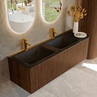 Badmeubel Mondiaz Kurve | 145 cm | Meubelkleur Walnut | Wastafelkleur Urban | Dubbele spoelbak | 2 kraangaten