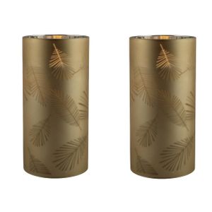 2x stuks luxe led kaarsen in goud bladeren glas D7 x H15 cm