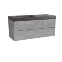 Storke Edge zwevend badmeubel 130 x 52 cm beton donkergrijs met Scuro High asymmetrisch linkse wastafel in kwarts mat zwart