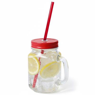 Mason Jar drinkbekers - glas - dop rood met rietje - 500 ml - afsluitbaar - fruit shakes