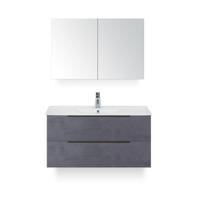 Seville Badmeubelset 100 cm - Beton Antraciet Edge greep - Wastafel Enjoy - met Spiegelkast