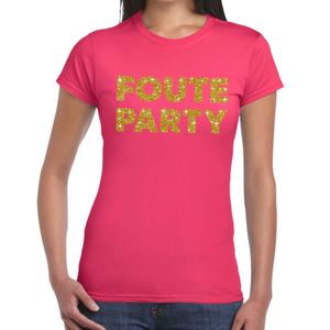 Foute party goud glitter tekst t-shirt roze dames