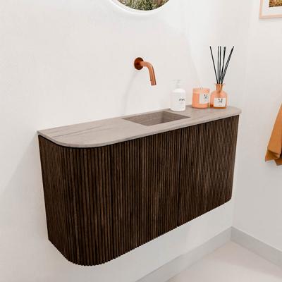 Toiletmeubel Mondiaz Joya Dlux | 83.2 cm | Meubelkleur Walnut | Faye wastafel Saba Wasbak Midden | Zonder kraangat(en)