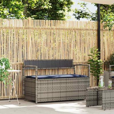 Tuinbank met kussen, grijs polyrotan