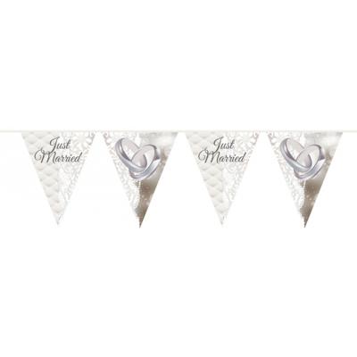 Folat Just Married vlaggenlijn - 10 meter - plastic - Bruiloft decoraties - huwelijk versieringen