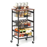 Keukenopbergwagen Mobiele Opbergwagen met Uittrekbare Mand en Zelfklevende Krijtlabels Opbergwagen voor Snacks Fruit- en Groentetrolley