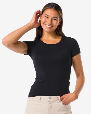 HEMA Dames T-shirt basic o-hals zwart (zwart)