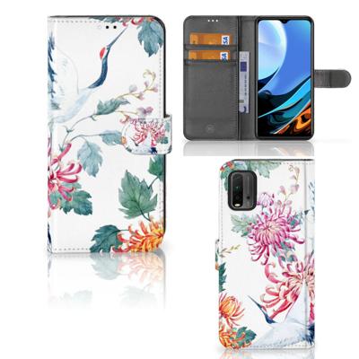 Xiaomi Redmi 9T | Poco M3 | Telefoonhoesje | Met pasjeshouder | Bird Flowers