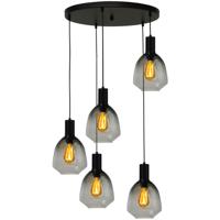 Masterlight 5-lichts vide hanglamp - zwart -Porto met Nicolette green glazen - 2712-05-05-50-5-14