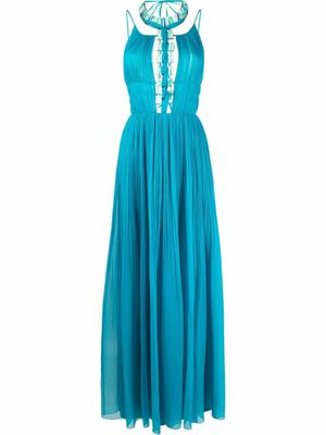 Alberta Ferretti robe longue plissée à design sans manches - Vert