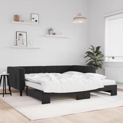 Slaapbank onderschuifbed en matrassen 100x200 cm fluweel zwart