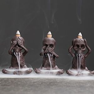 schedel terugstromen wierookbranders, waterval wierookhouder met 20 kegels, keramische gotische rookfontein voor halloween kerstverjaardagscadeaus Lightinthebox