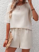 Loose Casual Plain Crew Neck Two-Piece Set