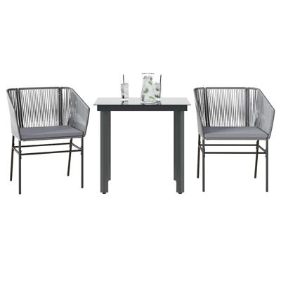 3-delige Tuinset met kussens poly rattan glas grijs