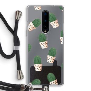 Cactusprint roze: OnePlus 8 Transparant Hoesje met koord
