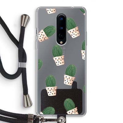 Cactusprint roze: OnePlus 8 Transparant Hoesje met koord