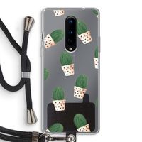 Cactusprint roze: OnePlus 8 Transparant Hoesje met koord