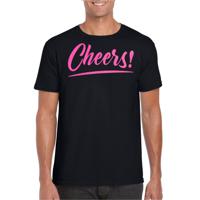 Verkleed T-shirt voor heren - cheers - zwart - roze glitter - carnaval/themafeest - thumbnail