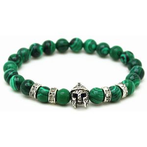 Kralen heren armband groen natuursteen Spartan Helmet