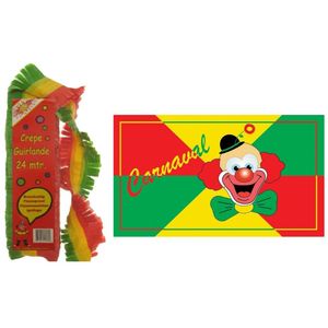 Carnaval versiering pakket - 1x grote vlag en 2x crepe feestslingers - Feestpakketten
