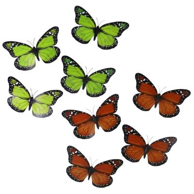 Decoratie Vlinders - 8x oranje - 8x groen - op clip - 12 x 6 cm - hobby / knutselmateriaal