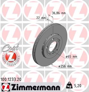 Remschijf COAT Z ZIMMERMANN, Remschijftype: Buiten geventileerd, u.a. für Seat, Audi, Skoda, VW, Streetscooter