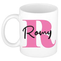 Naam mok Romy - roze - wit - keramiek - 300 ml - verjaardag/cadeau beker