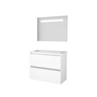 Basic-Line Economic 39 Badkamermeubelset - Ondiep - 80 x 39 cm - Greeploos - 2 Lades - Acryl Wastafel - Zonder Kraangat - Spiegel met LED Verlichting - Ice White