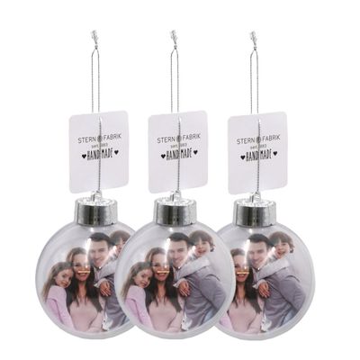 DIY foto/fotolijst kerstbal - 3x - kunststof - transparant - 8 cm DIY foto/fotolijst kerstbal - 3x - kunststof - transparant - 8 cm