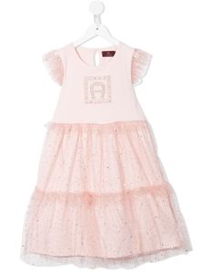 Aigner Kids robe en tulle à logo - Rose