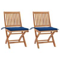 Tuinstoelen 2 st met koningsblauwe kussens massief teakhout