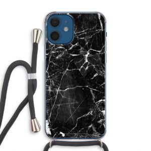 Zwart Marmer 2: iPhone 12 Transparant Hoesje met koord