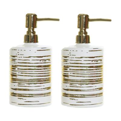 Items Zeeppompje/dispenser - 2x - glas - wit met gouden strepen - 450 ml - navulbaar - keuken/toilet