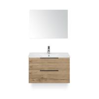 Seville Badmeubelset 80 cm - Natuur Eiken Edge greep - Wastafel Enjoy - met Spiegel
