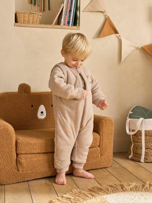 Jumpsuit met voetjes PETIT CHAT, afneembare lange mouwen gemêleerd beige