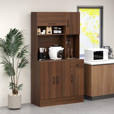 Houten Keukenkast Dressoir met Stopcontacten en USB-Poorten & Type C Hoge Kast met Verstelbare Planken en Lade 90 x 39 x 167 cm