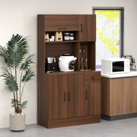 Houten Keukenkast Dressoir met Stopcontacten en USB-Poorten & Type C Hoge Kast met Verstelbare Planken en Lade 90 x 39 x 167 cm